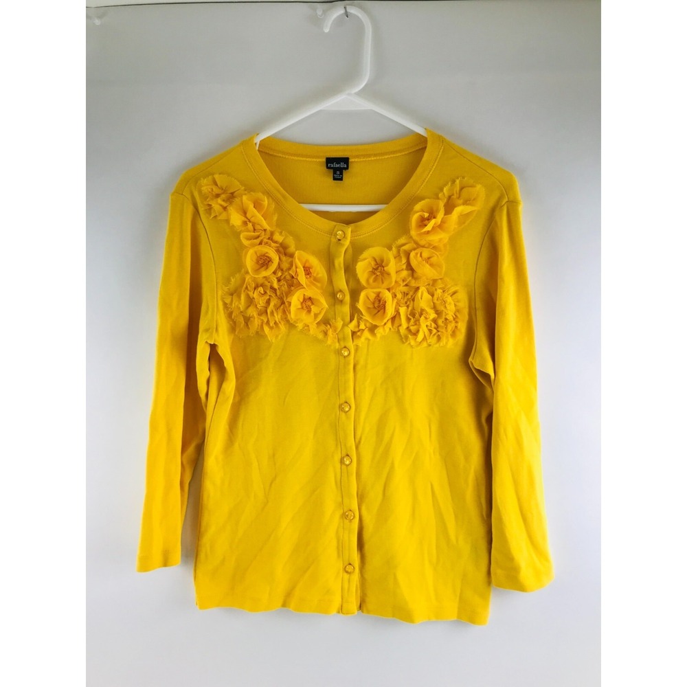 Rafaella Sweater Women's Size Small Yellow Floral Buttoned Cardigan Long Sleeve